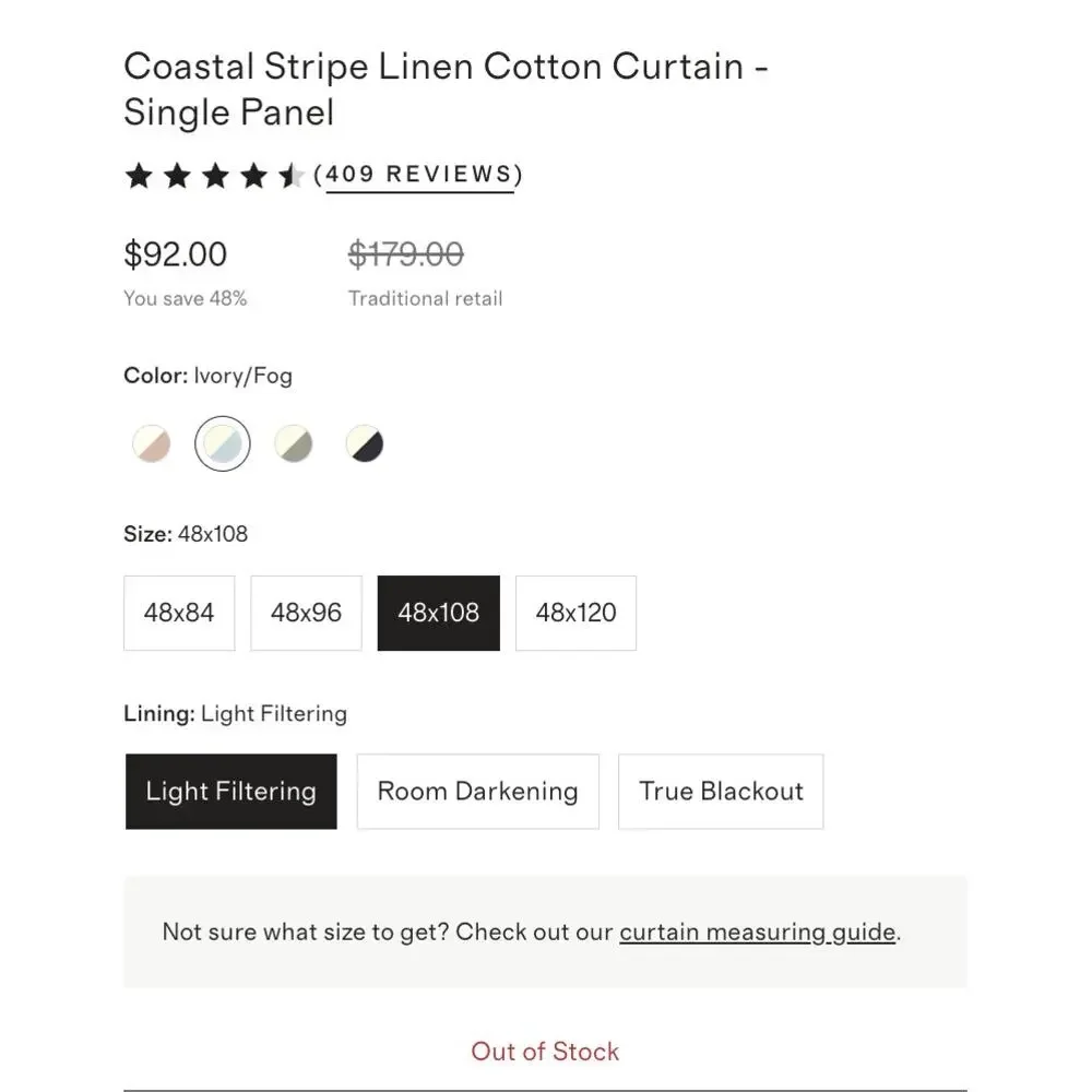 QUINCE Coastal Stripe Linen Curtain - Ivory/Fog 48x108